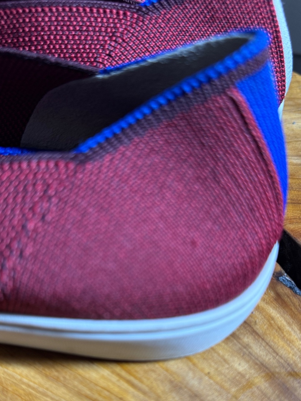 Rothy's Garnet Red Knit The Original Slip-On Sneakers w/Blue Tab Women Sz. 7.5 - Picture 6 of 7